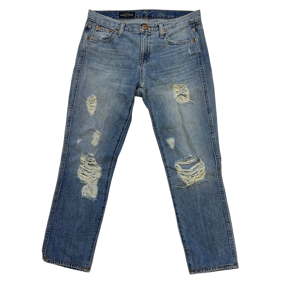 J. Crew Vintage Women's Jeans Straight Leg 26R Distressed Blue Denim Cotton